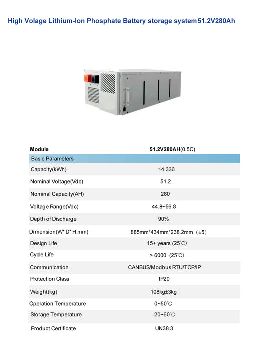 Batterie Lithium 51.2V 280Ah – Capacité : 14,336 kWh  - PRIX SUR DEMANDE