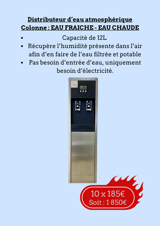 💧 Distributeur d’eau atmosphérique – Colonne eau fraîche &amp; eau chaude – Capacité 12L
