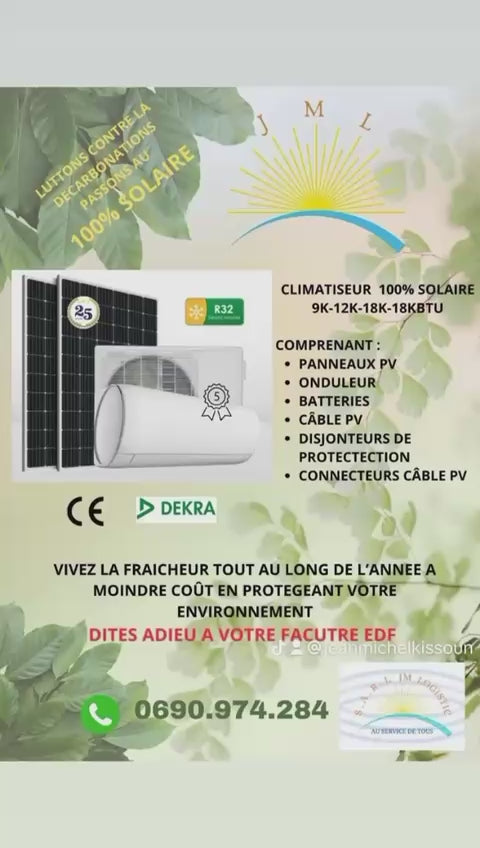 Kt climatiseur solaire type hybride AC/DC 4pv 430 watts 18000BTU